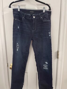Dark Wash Distressed Women’s Crop Jeans